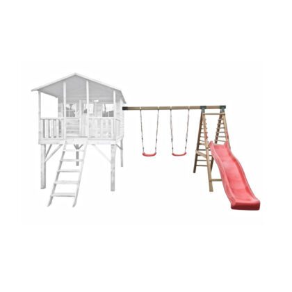 Medinis vaikų žaidimų namelis "Girinukas" su dvigubomis sūpynėmis ir laipiojimo kopetėlėmis