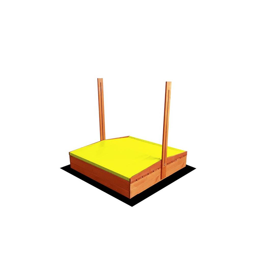 Impregnuota medinė smėlio dėžė su geltonos spalvos stogeliu, 120x120 cm