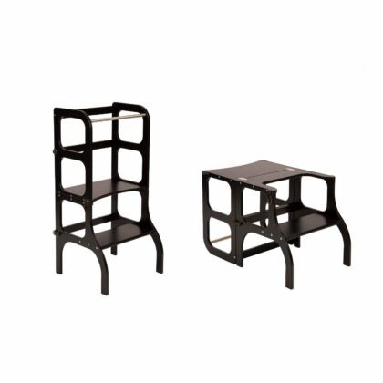 Mediniai pagalbiniai laipteliai - staliukas, juodas su žalvario spalvos segtukais