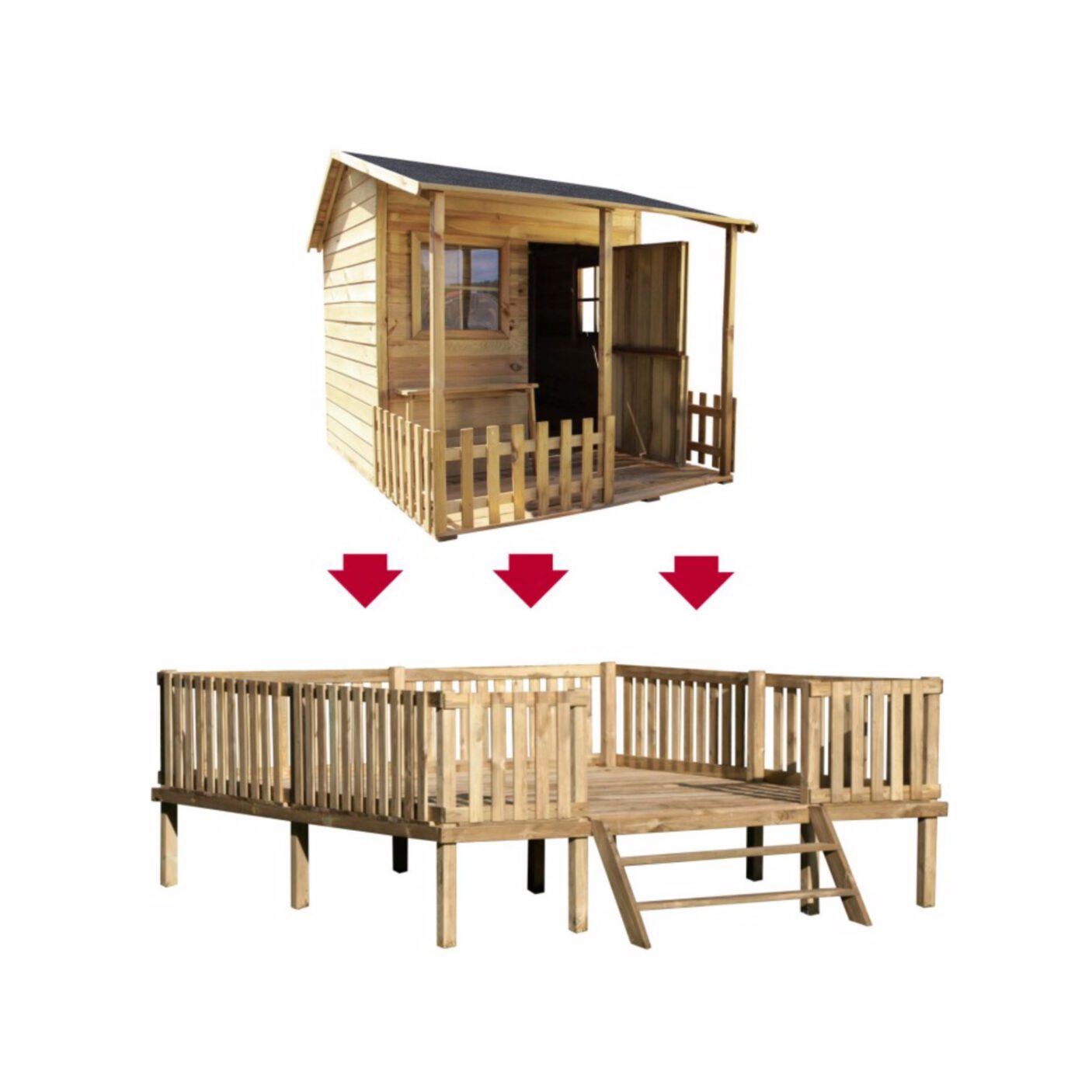 Medinis vaikų žaidimų namelis "Giliukas" su medine platforma