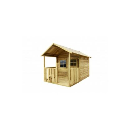 Medinis vaikų žaidimų namelis "Riešutėlis" su smėlio dėže ir stogeliu