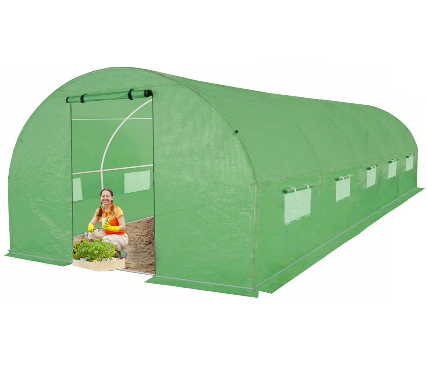 Šiltnamis su armuota plėvele, 24 m2, 8 x 3 m, žalias