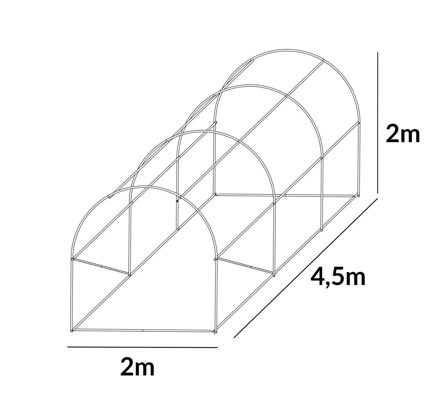 Šiltnamis su armuota plėvele, 9 m2, 2 x 4,5 m, baltas
