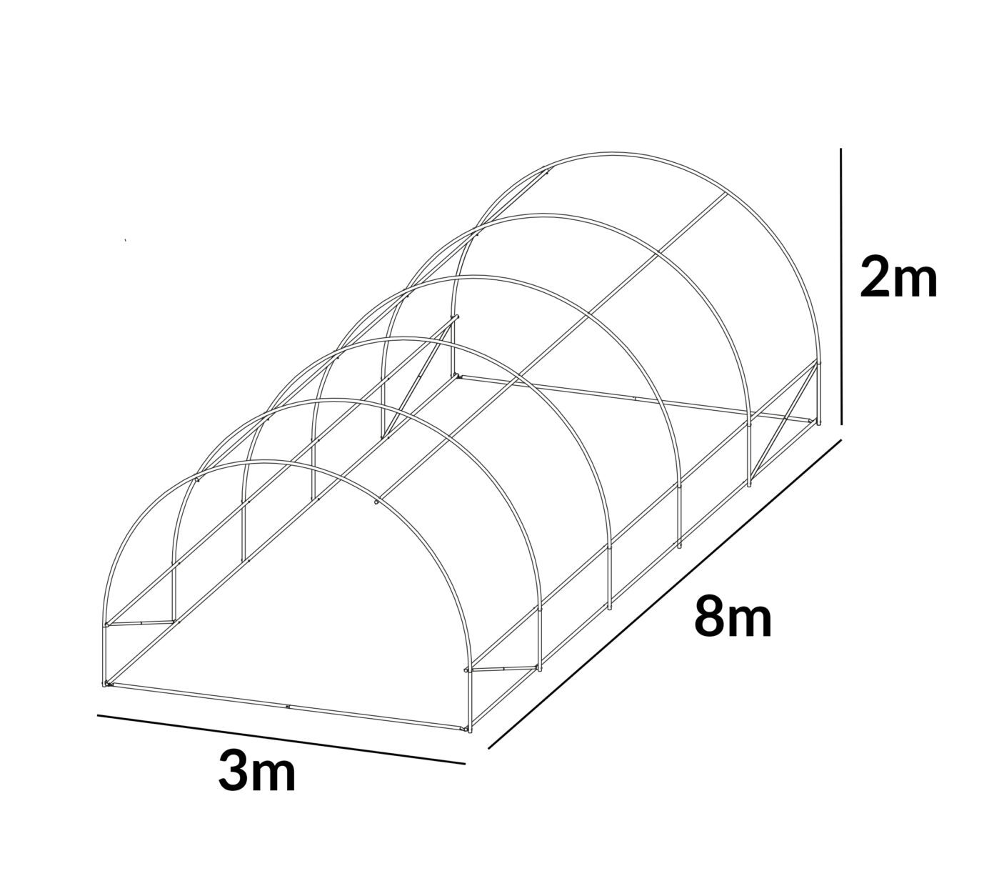 Šiltnamis su armuota plėvele, 24 m2, 8 x 3 m, žalias