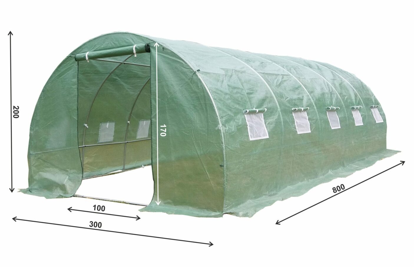 Šiltnamis su armuota plėvele, 24 m2, 8 x 3 m, žalias