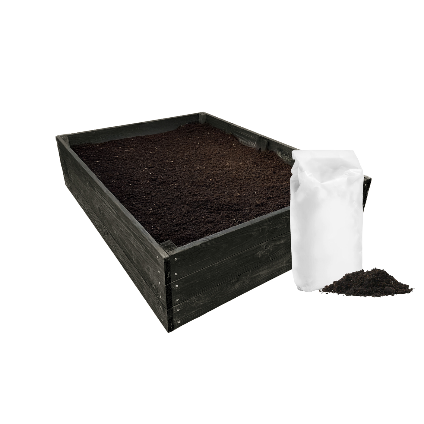 Medinė lysvė Bonus Orbis, 115x85x27cm su biožeme ir geotekstilės patiesalu, juoda - Image 1