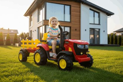 Vaikiškas elektrinis traktorius su priekaba, raudonas/geltonas - Image 2