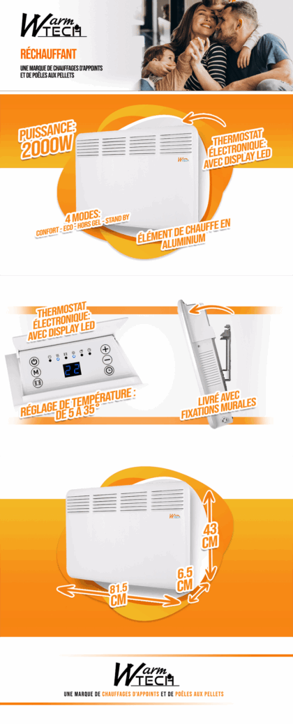 Sieninis konvektorius 2000W Elec. Termostatas
