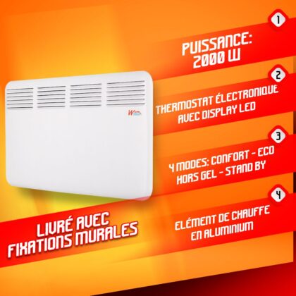 Sieninis konvektorius 2000W Elec. Termostatas