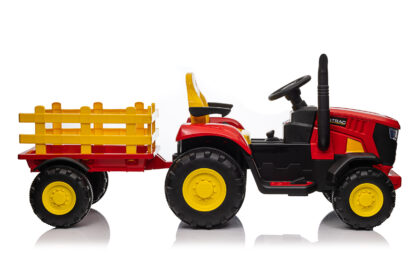 Vaikiškas elektrinis traktorius su priekaba, raudonas/geltonas - Image 8