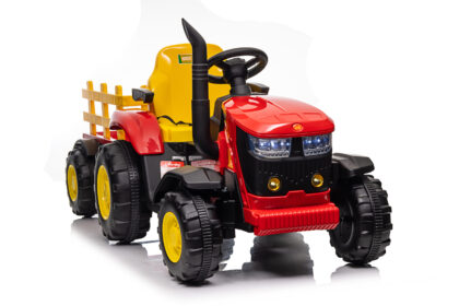 Vaikiškas elektrinis traktorius su priekaba, raudonas/geltonas - Image 4