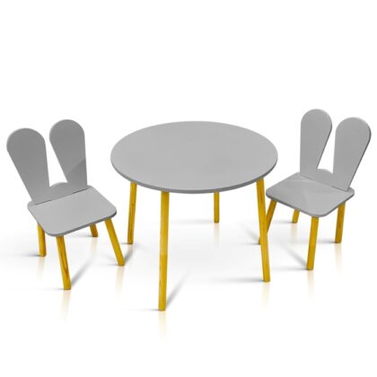 Apvalus Montessori vaikiškas staliukas su kėdutėmis, pilkas