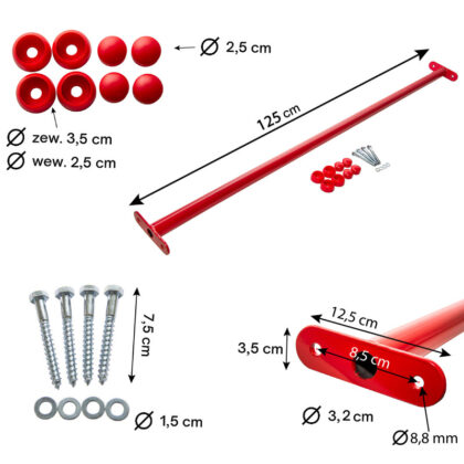 Metalinis skersinis 125 cm, raudonas